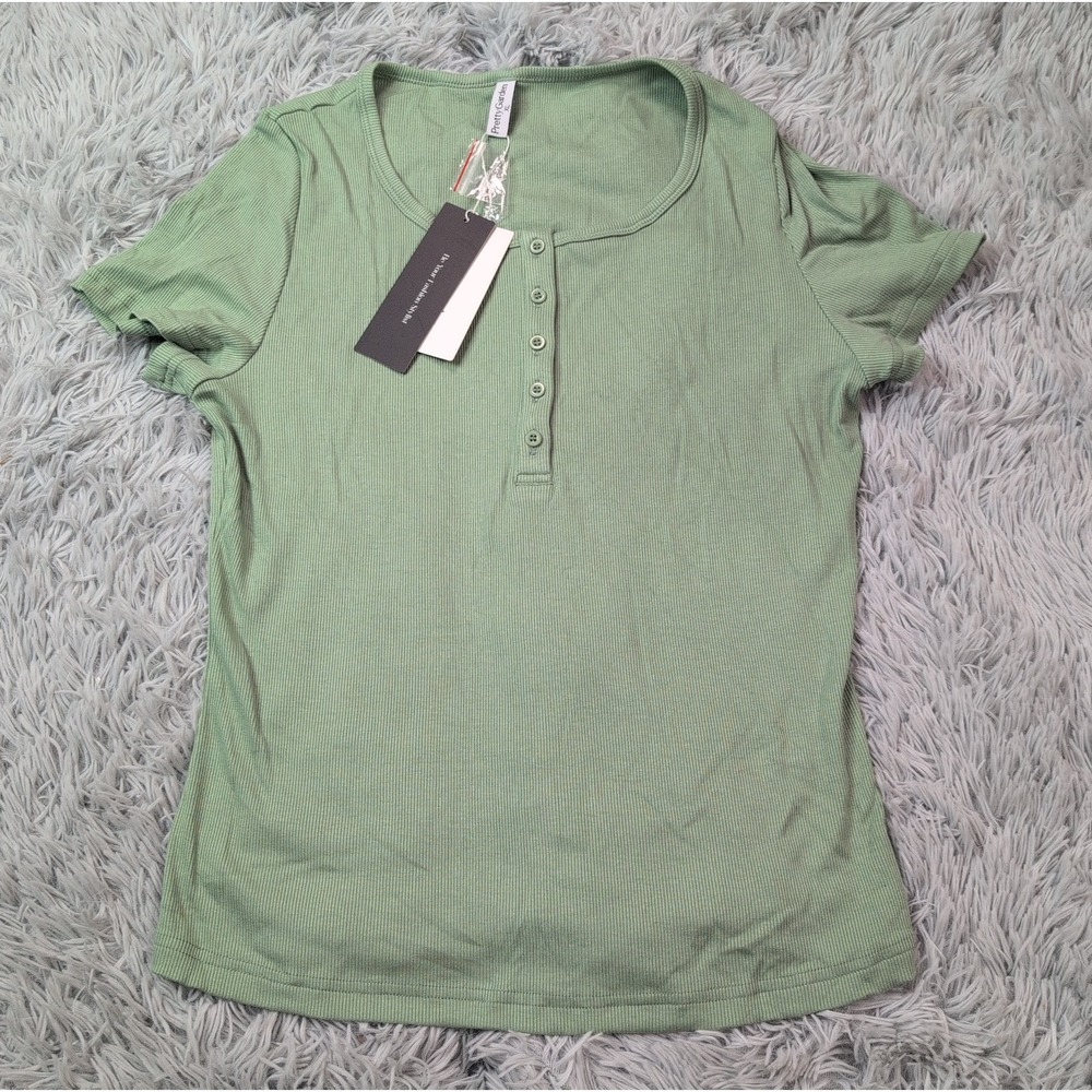 Pretty Garden Shirt Womens XL Green Blouse Casual Preppy Comfort New